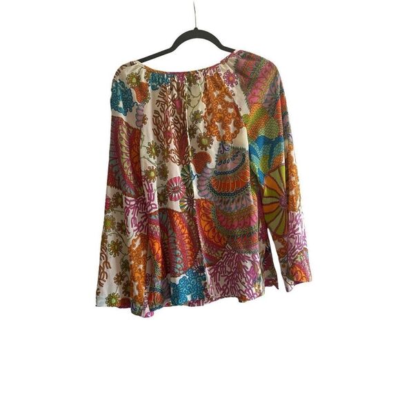 Trina Turk Paisley Flowy Blouse Long Sleeves V Neckline Size S Multicolored - Picture 2 of 6